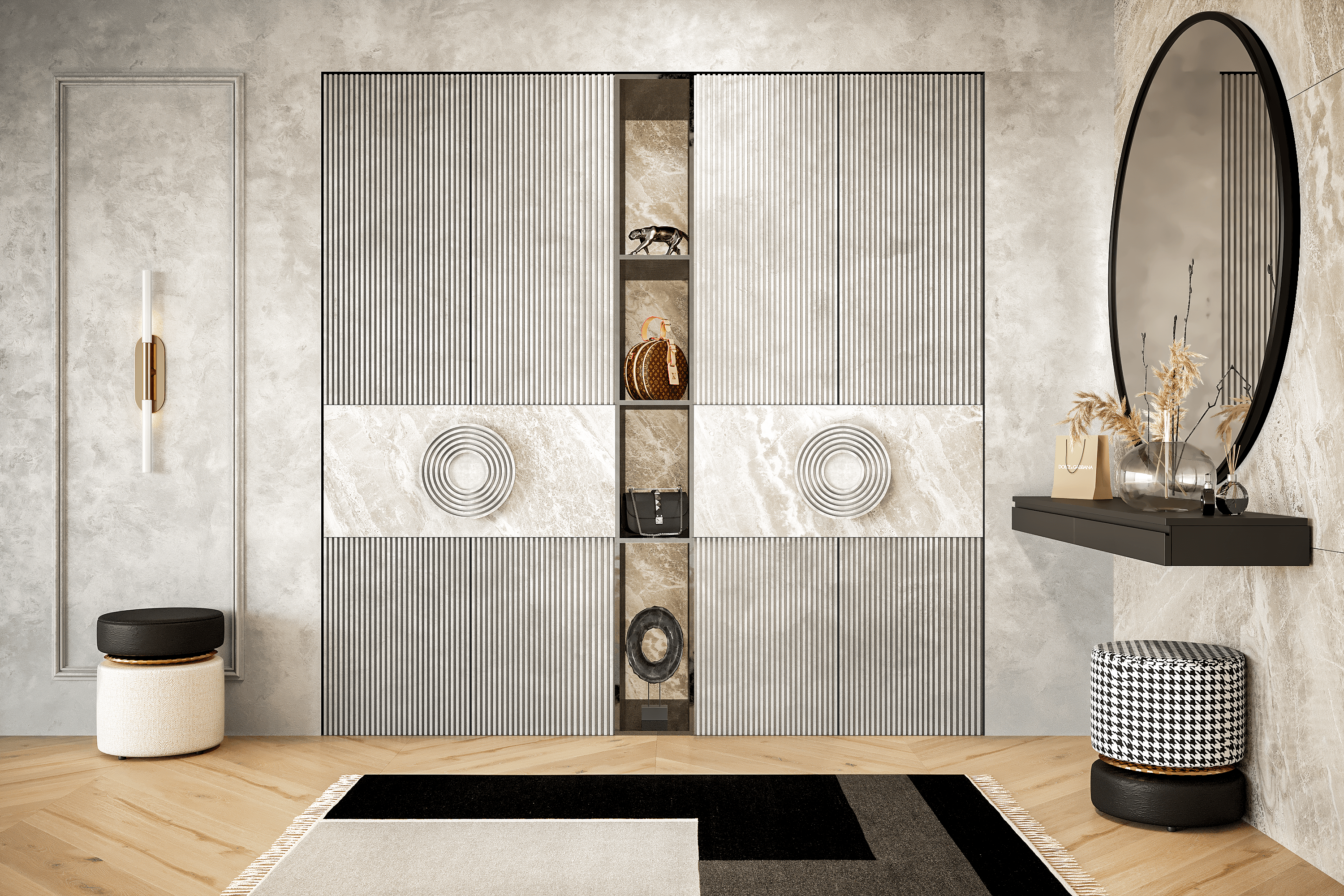 Tailored architectural wall panels and mirror