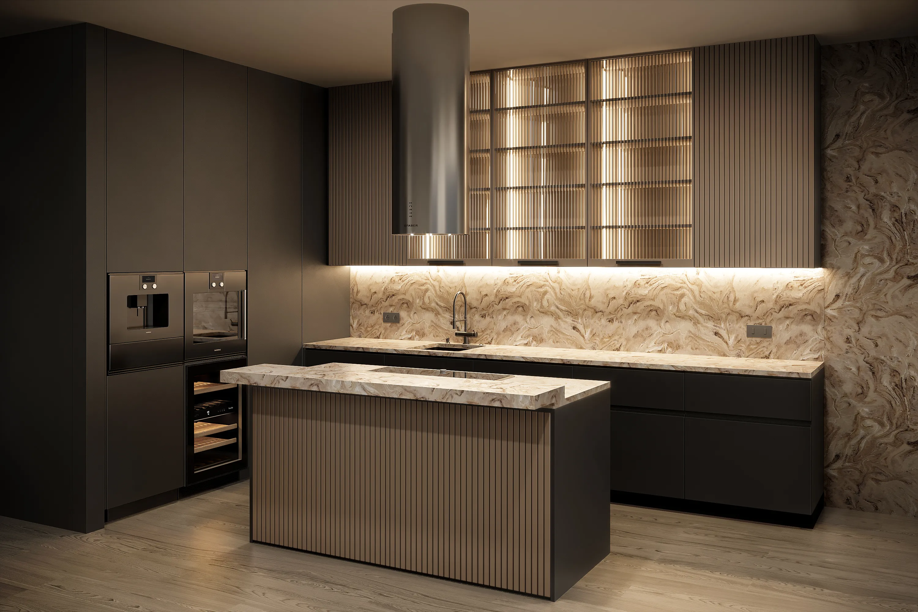 Bespoke illuminated dressing room cabinetry